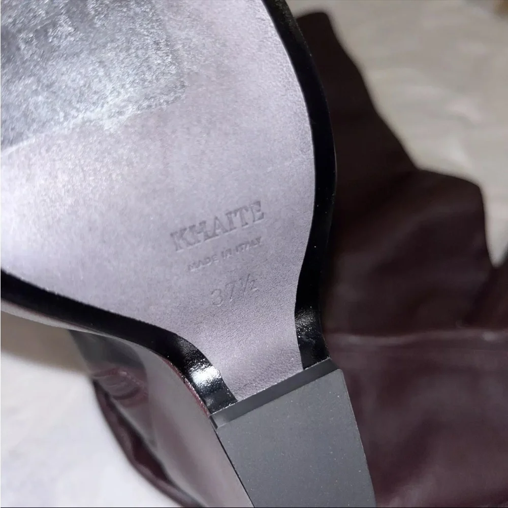 Khaite Red Over Knee Boots Leather Burgundy OTK 7.5 Stretch Wedge Heel NIB 🟡